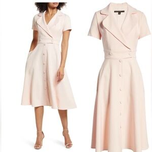 NWT‎ BLACK HALO 2 Ingrid Button Front Trench Dress Cady Bi-Stretch Sweet Blush 2